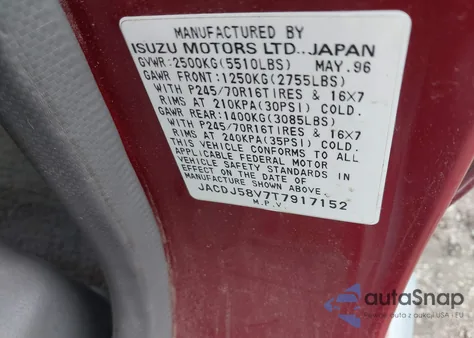 1996 Isuzu Trooper S/Se/Ls/Limited from USA, damaged, VIN JACDJ58V7T7917152